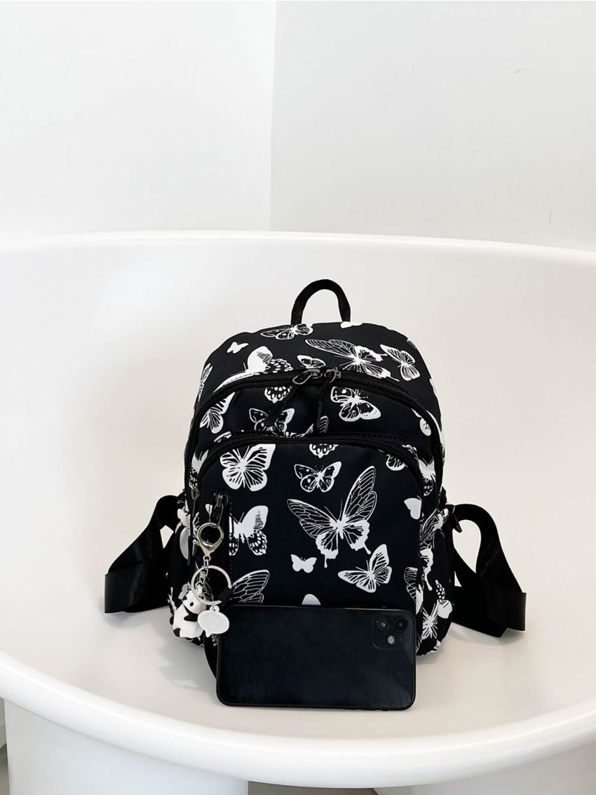 Butterfly Graphic Functional Backpack With Bag Charm