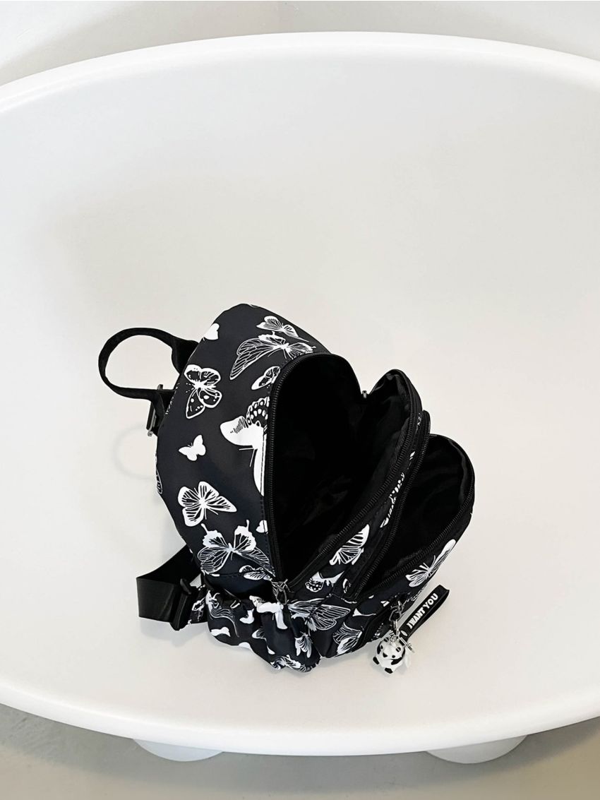 Butterfly Graphic Functional Backpack With Bag Charm