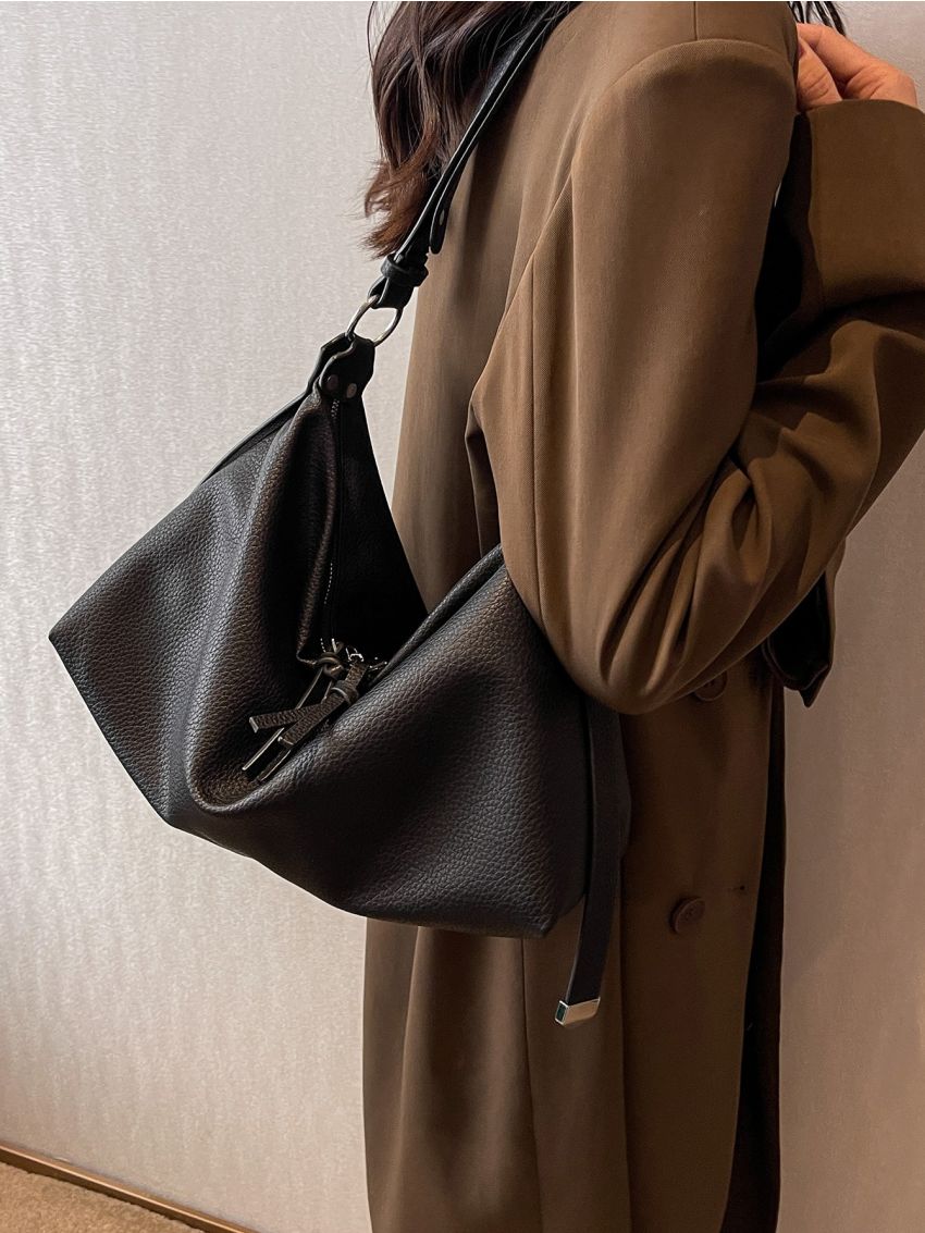 Litchi Embossed Large Capacity Hobo Bag