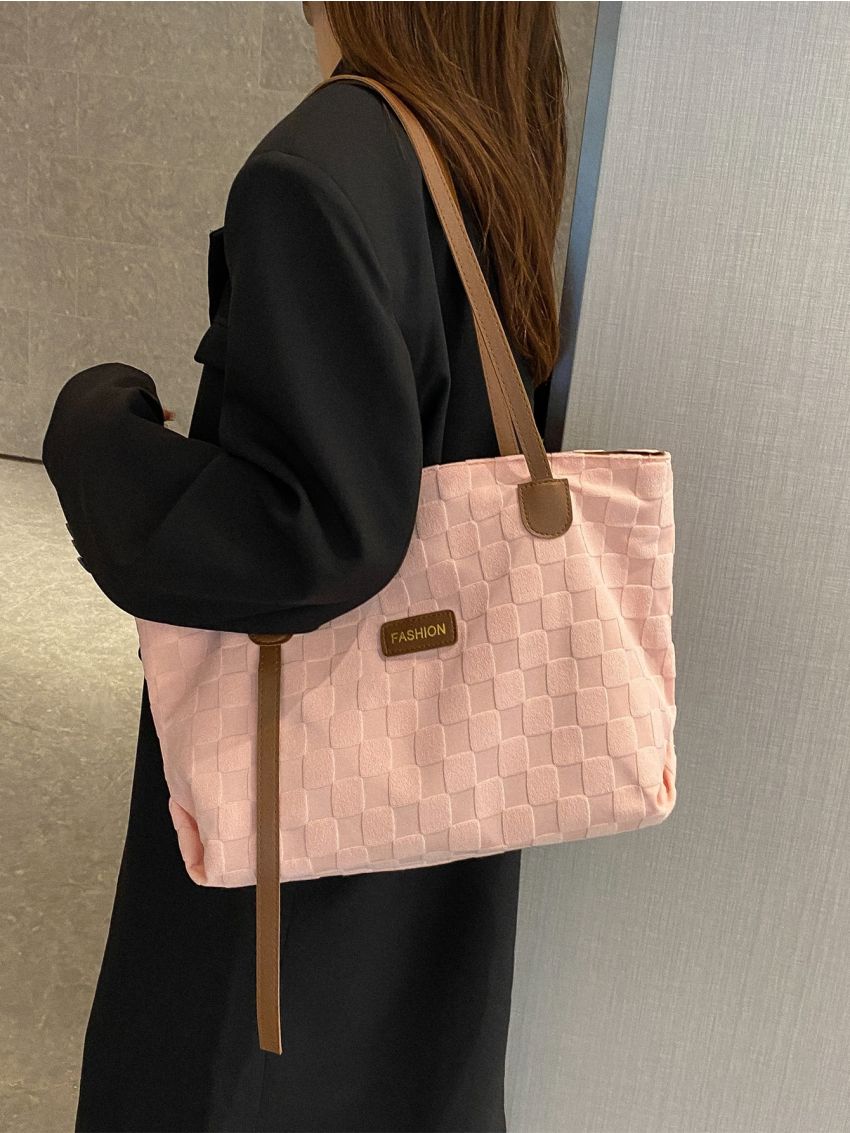 Letter Patch Decor Shoulder Tote Bag