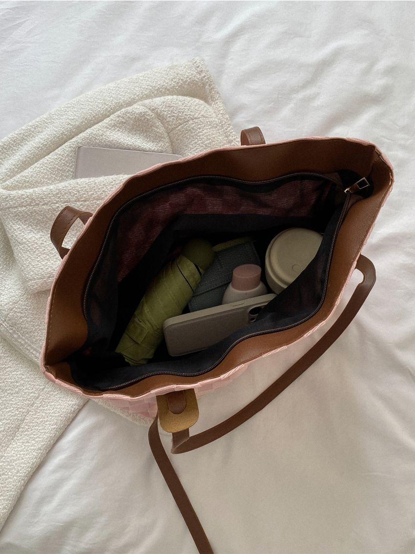 Letter Patch Decor Shoulder Tote Bag