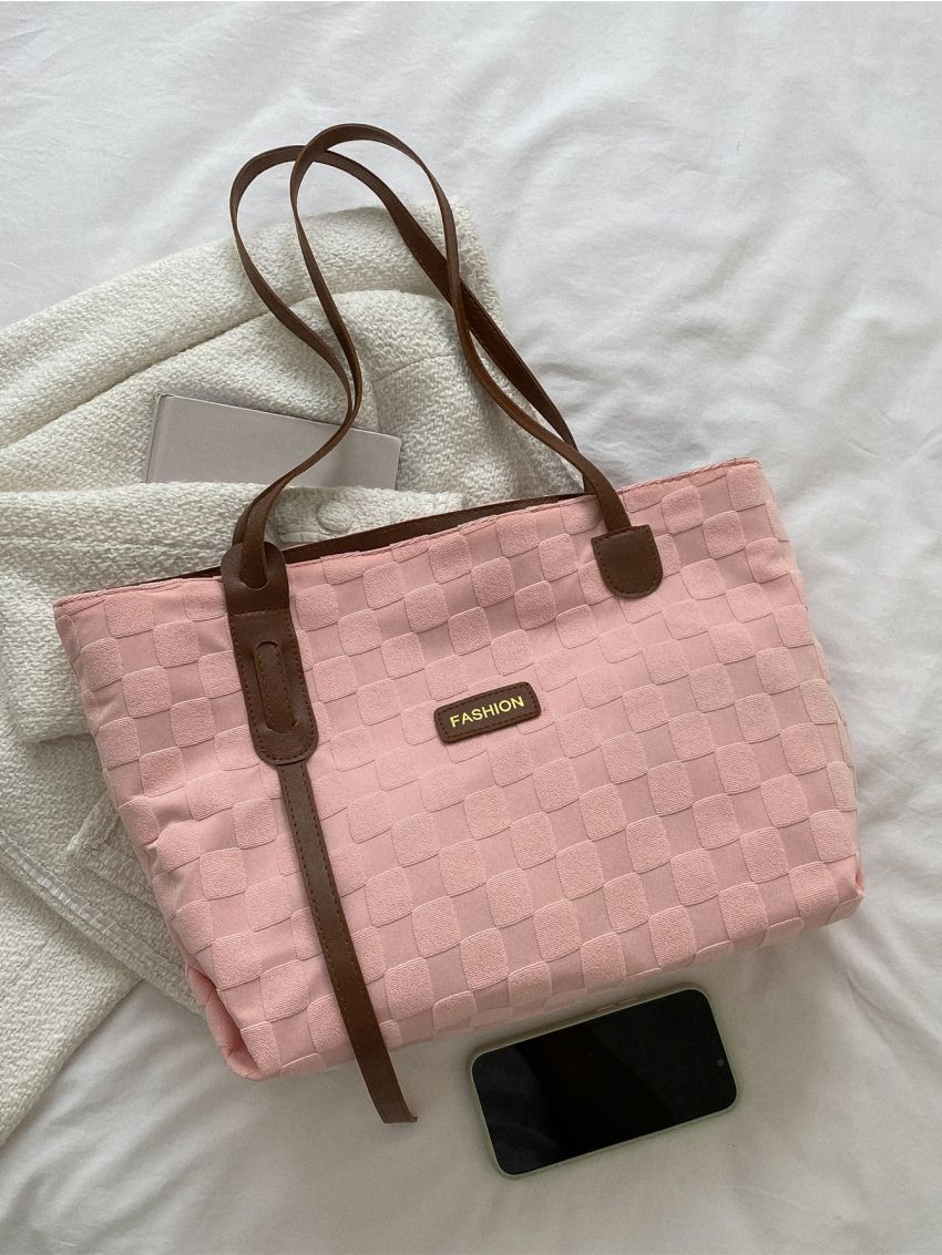 Letter Patch Decor Shoulder Tote Bag