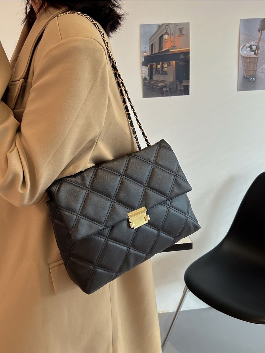 Geometric Quilted Flap Chain Square Bag