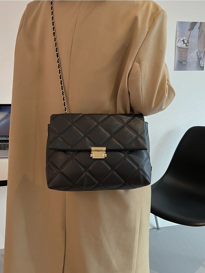 Geometric Quilted Flap Chain Square Bag