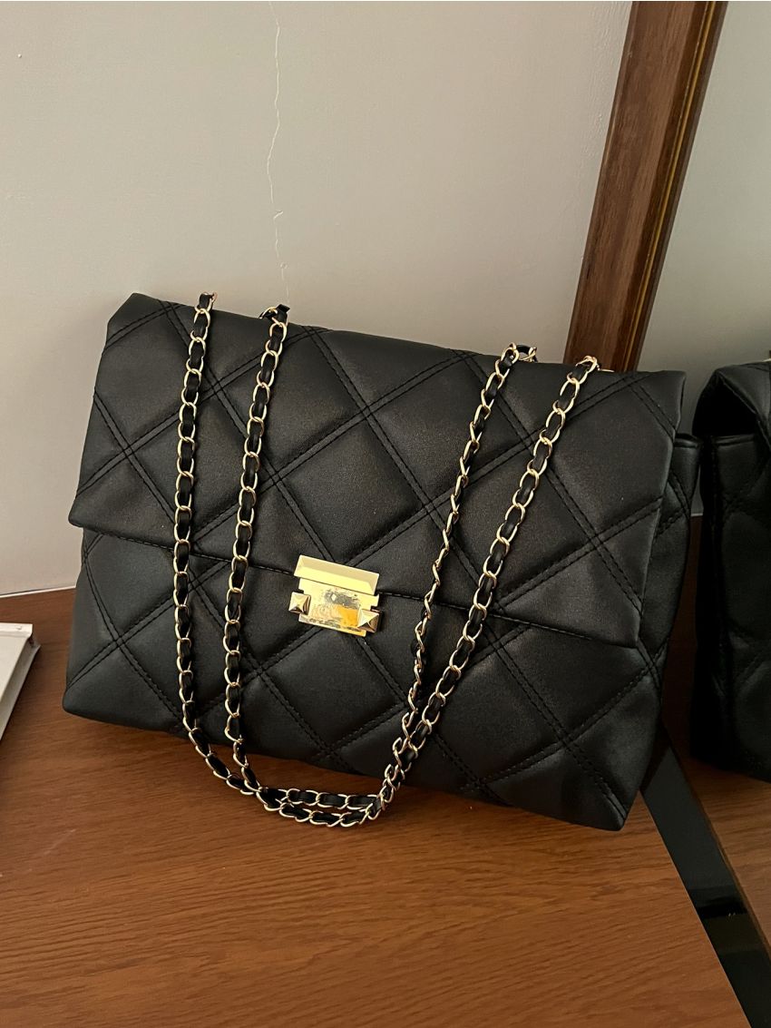 Geometric Quilted Flap Chain Square Bag