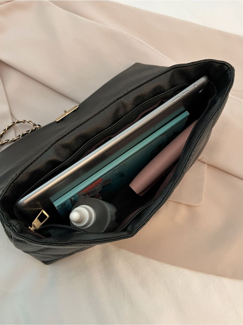 Geometric Quilted Flap Chain Square Bag