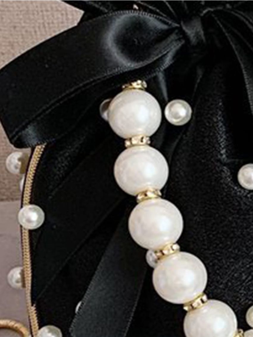 Mini Faux Pearl & Rhinestone Decor Bucket Bag