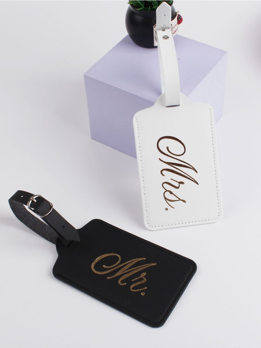 2pcs Metallic Letter Graphic Luggage Tags