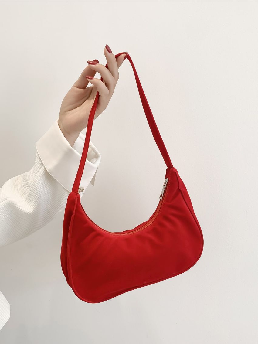 Neon-red Faux Suede Hobo Bag