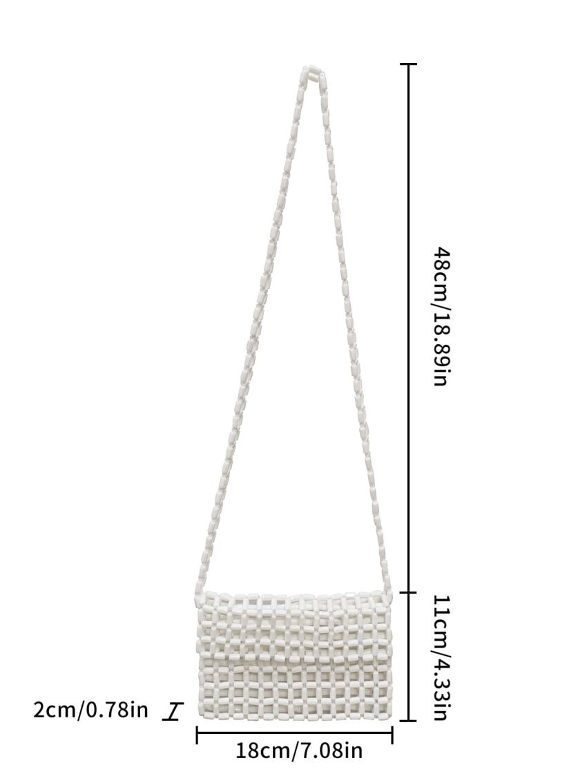 Mini Neon-orange Bead Decor Hollow Out Flap Shoulder Bag