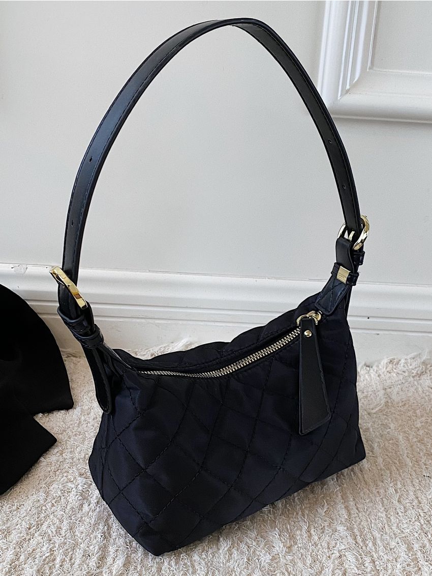 Mini Geometric Quilted Reversible Baguette Bag