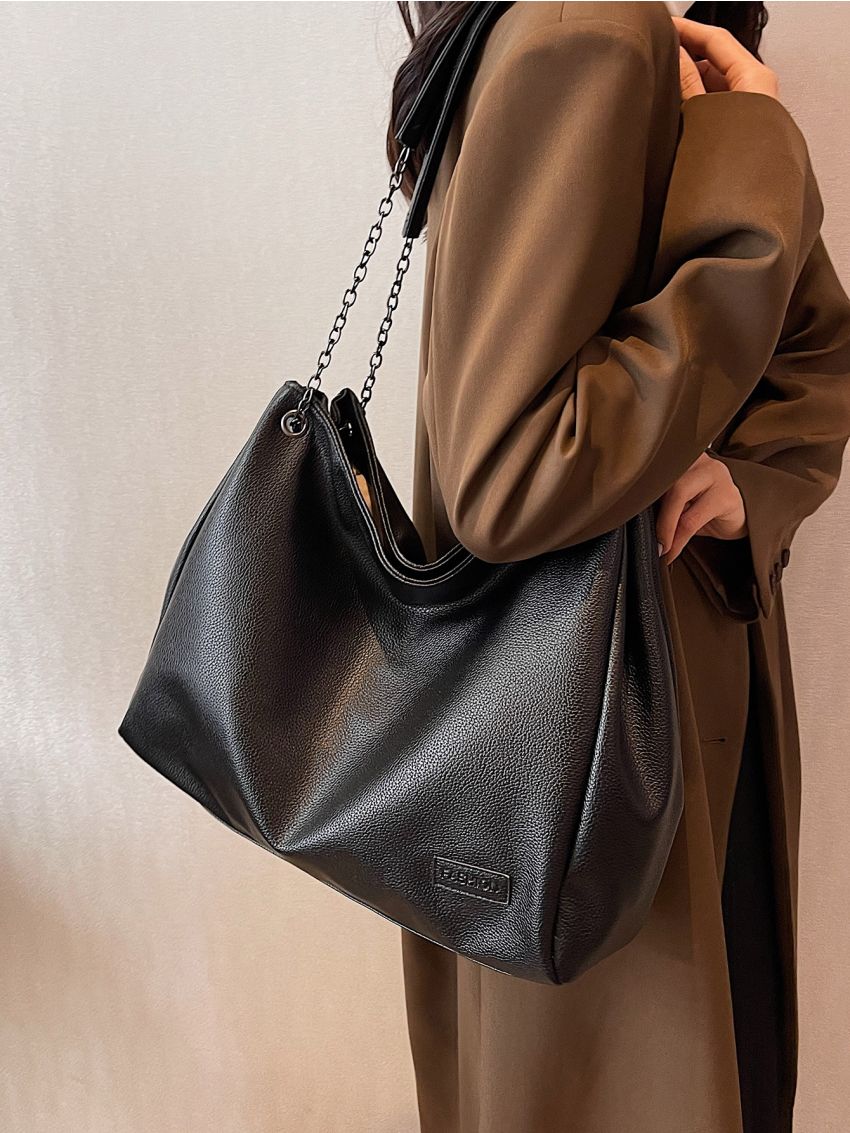 Letter Patch Decor Shoulder Tote Bag