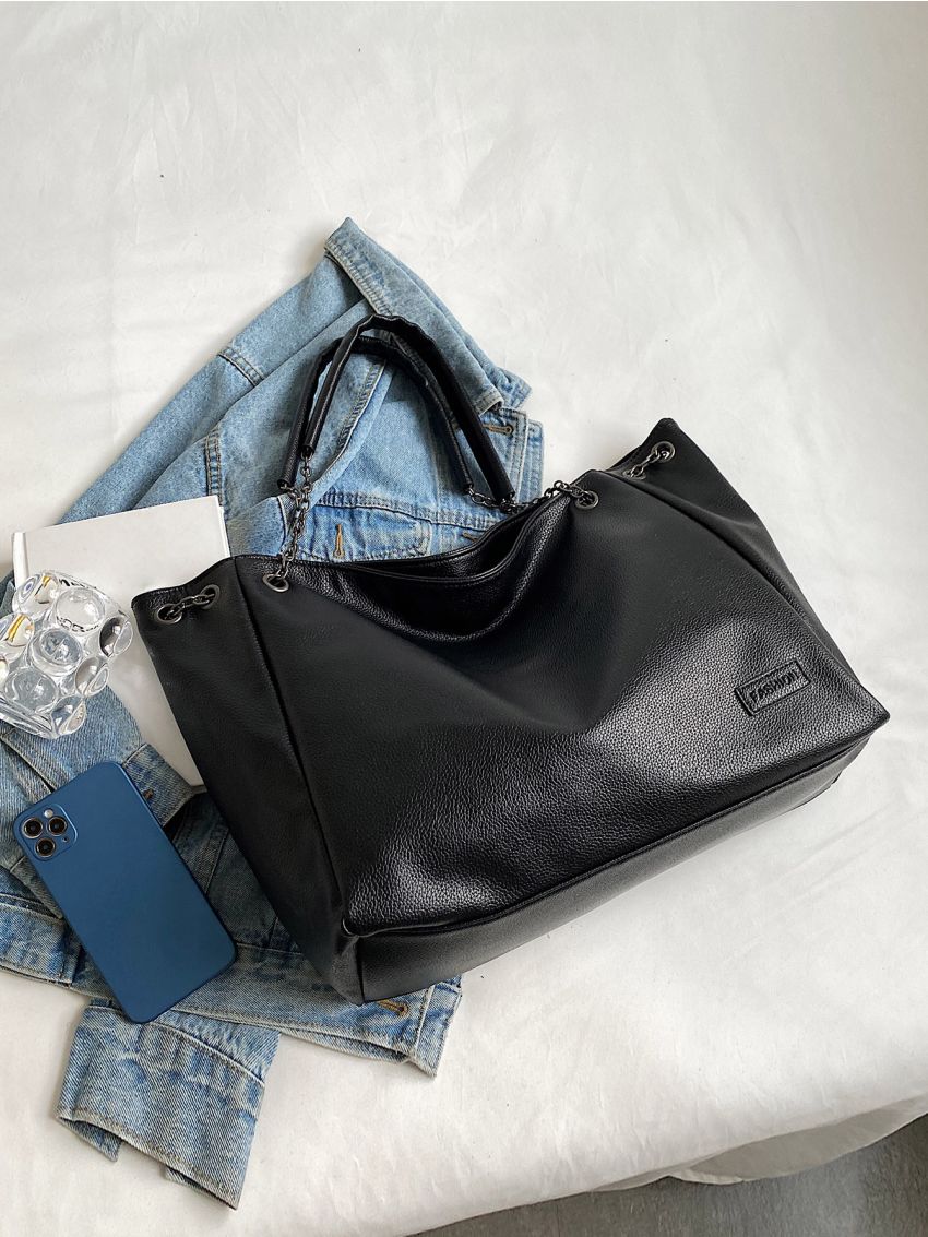 Letter Patch Decor Shoulder Tote Bag