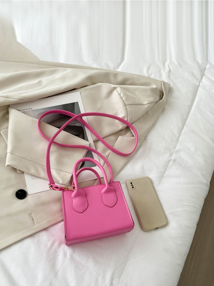 Mini Neon Pink Double Handle Square Bag
