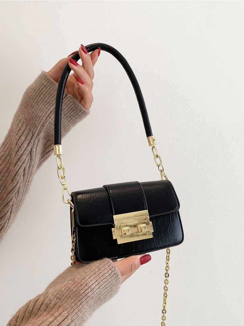 Mini Push Lock Flap Chain Square Bag