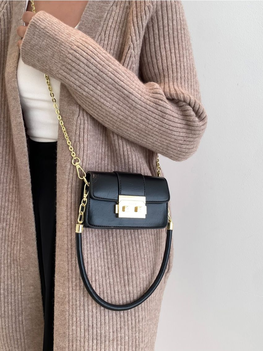 Mini Push Lock Flap Chain Square Bag