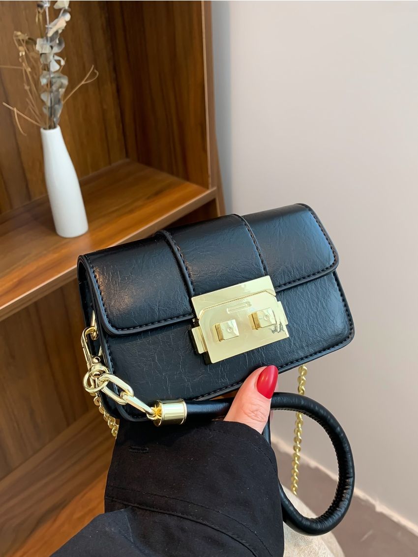 Mini Push Lock Flap Chain Square Bag