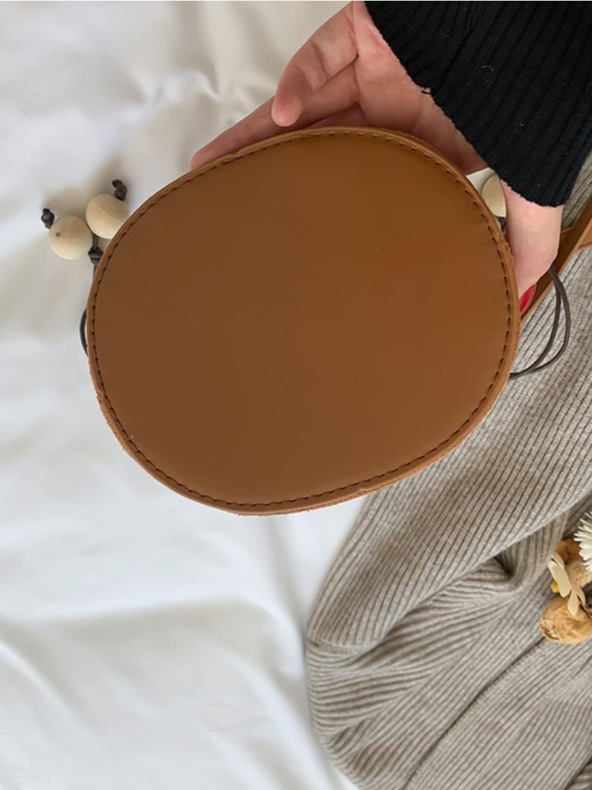 Mini Fuzzy Two Tone Drawstring Design Bucket Bag