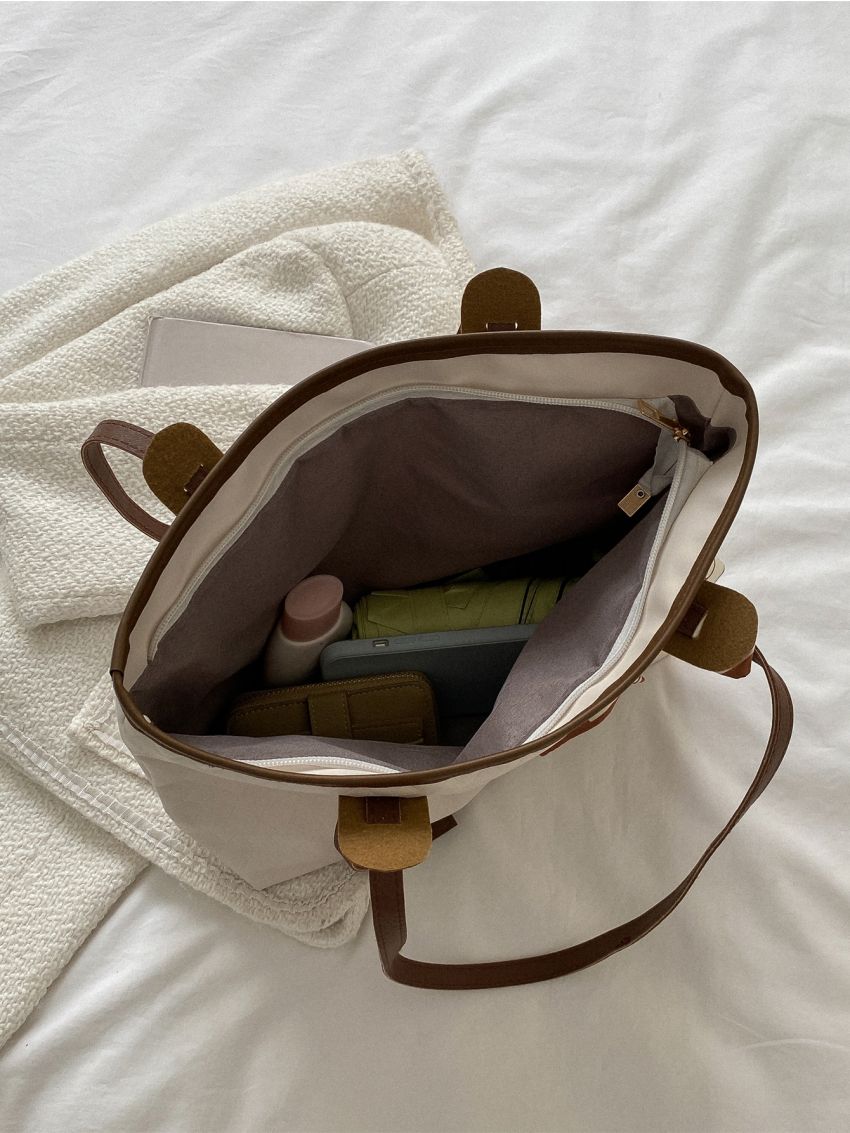 Geometric Embossed Twilly Scarf Decor Shoulder Tote Bag