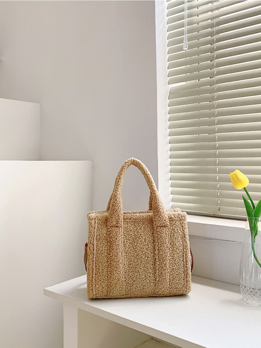 Letter Patch Decor Fuzzy Square Bag