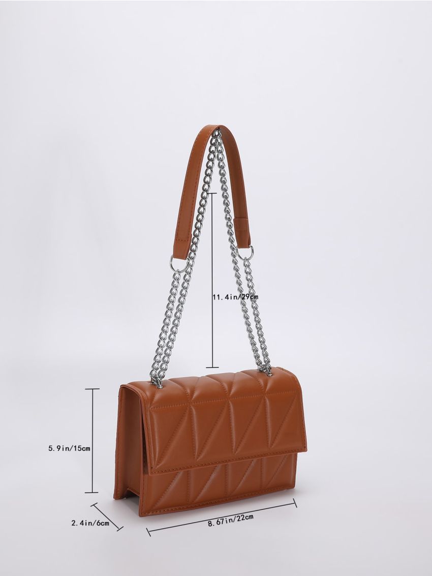 Quilted Chain Flap Square Bag