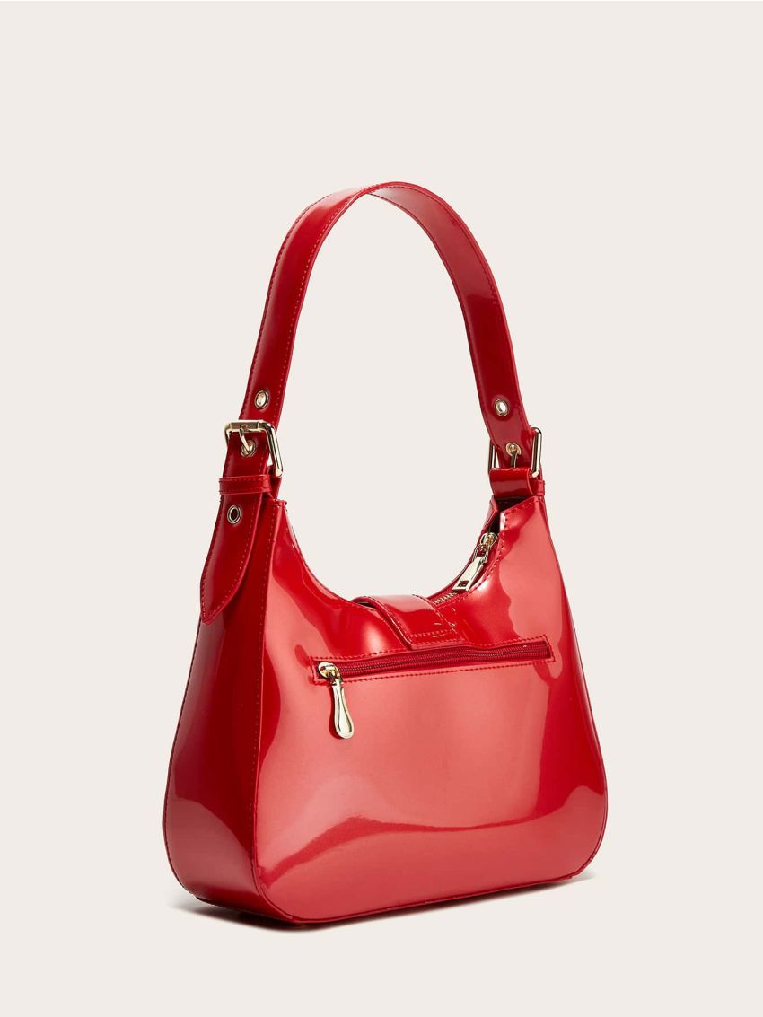 Artificial Patent Leather Crown Decor Hobo Bag