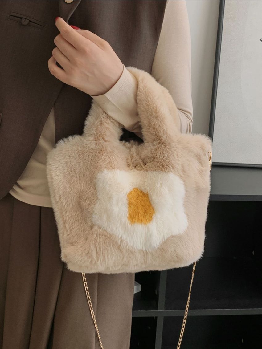 Poached Egg Pattern Fluffy Square Bag