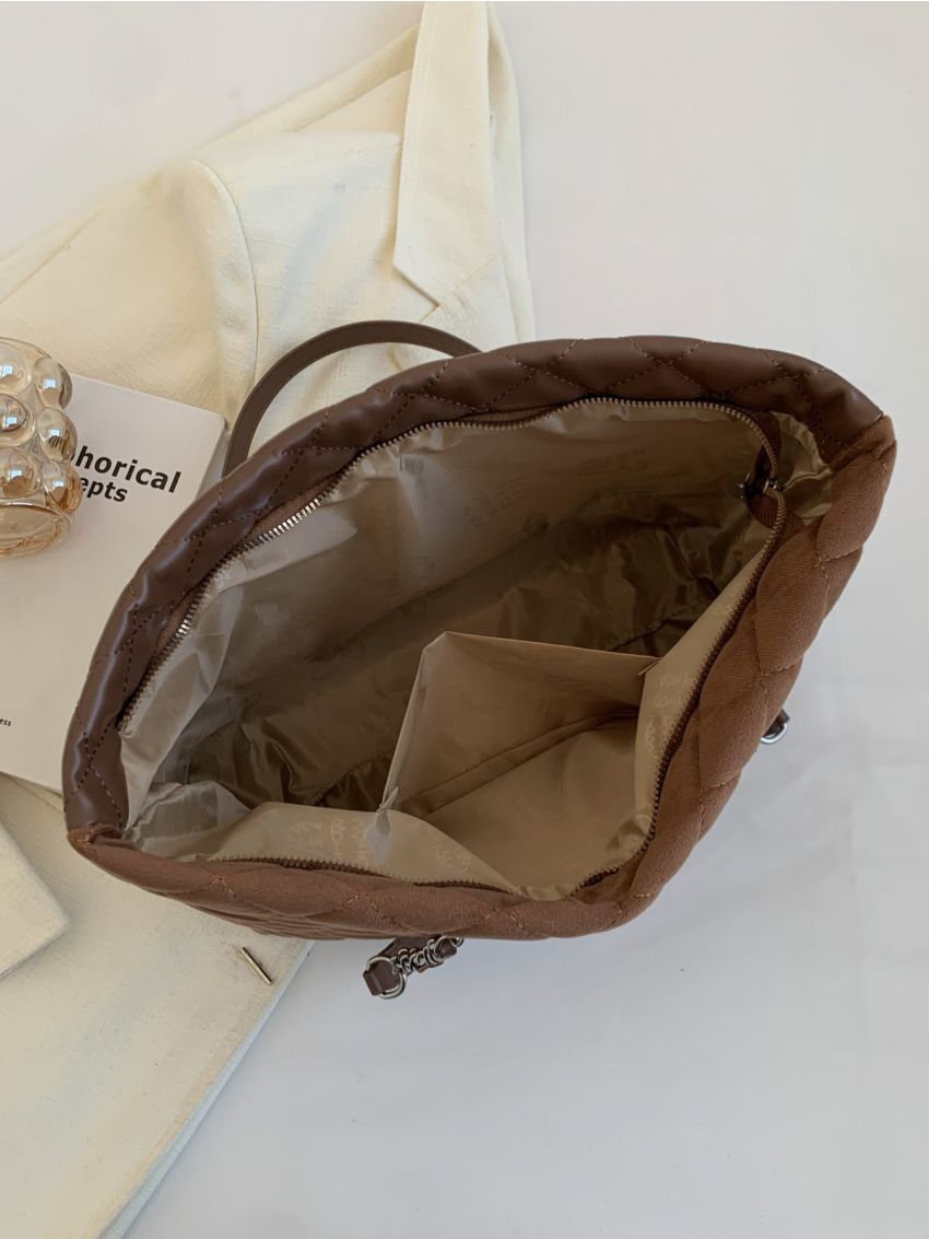 Quilted Detail Chain Shoulder Tote Bag