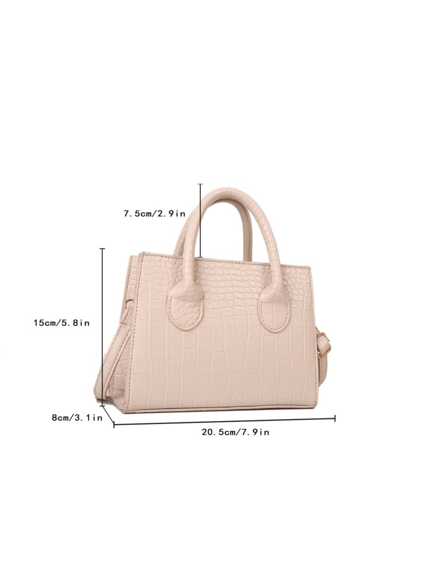 Crocodile Embossed Double Handle Square Bag
