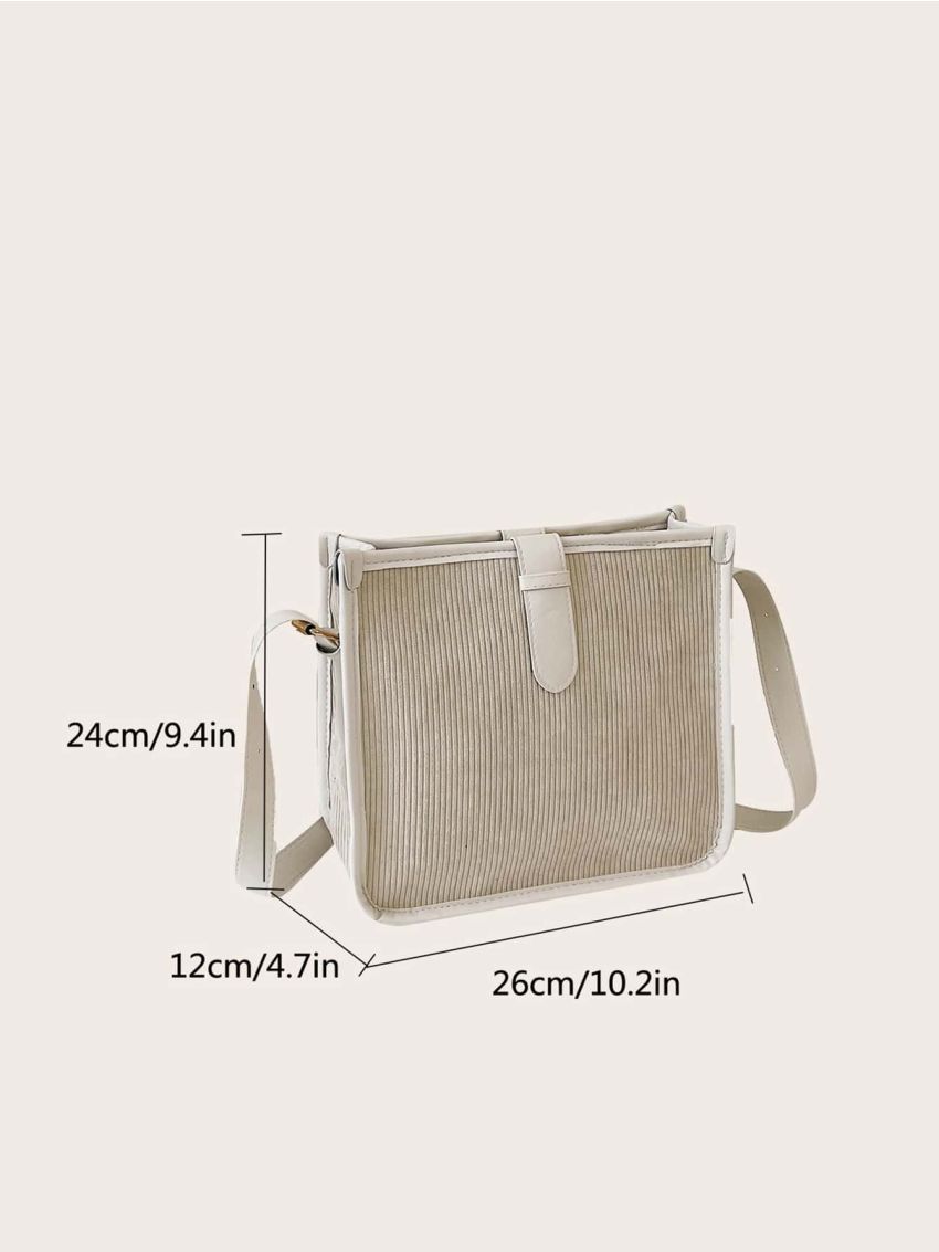 Contrast Binding Corduroy Square Bag