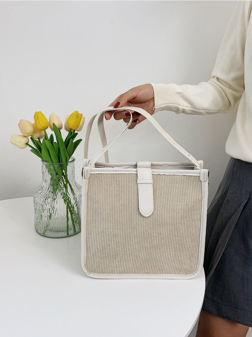 Contrast Binding Corduroy Square Bag