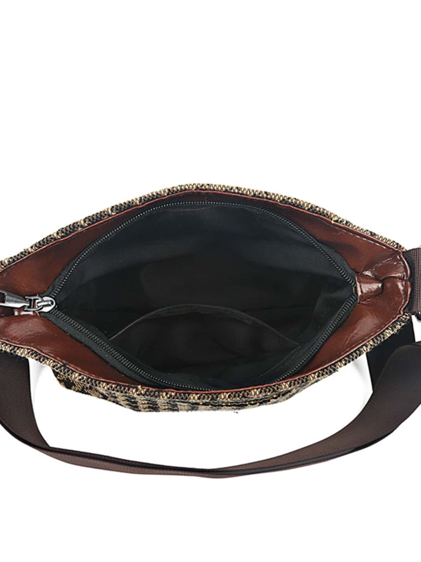 Houndstooth Pattern Patch Detail Crossbody Bag