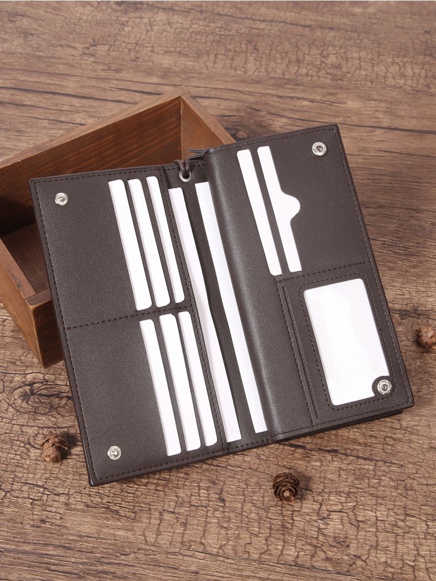 Minimalist Long Wallet Zipper Brown Pu