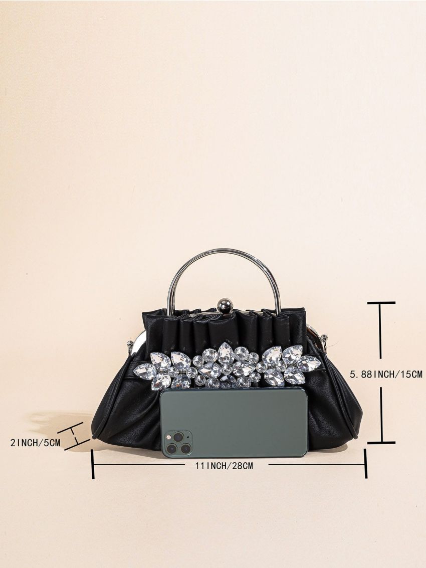 Rhinestone Decor Chain Ruched Bag