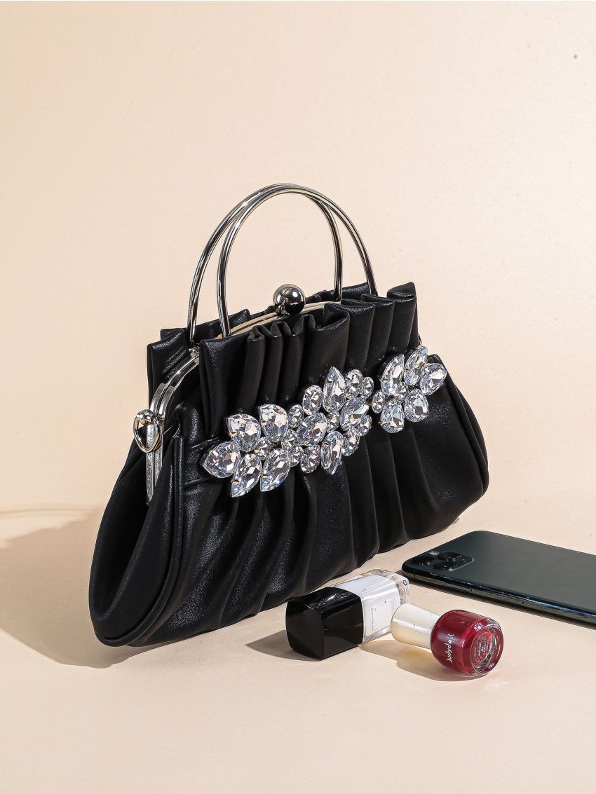 Rhinestone Decor Chain Ruched Bag
