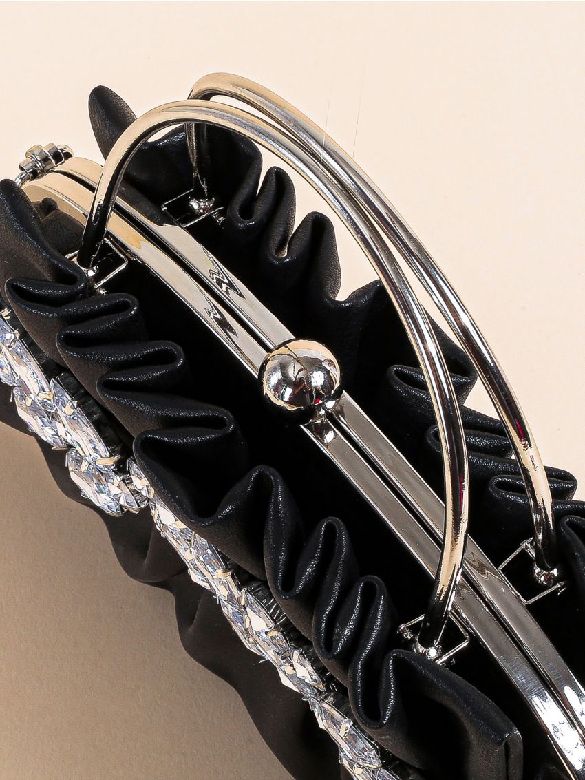 Rhinestone Decor Chain Ruched Bag