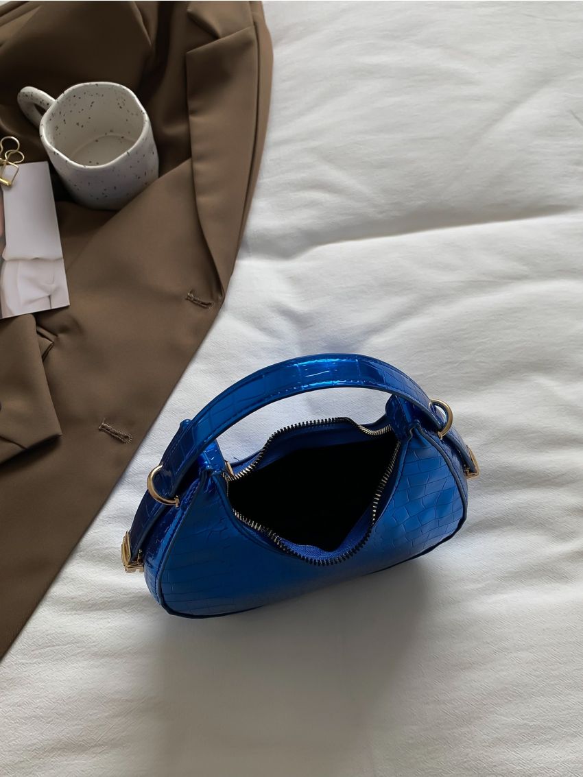 Mini Neon Blue Crocodile Embossed Hobo Bag