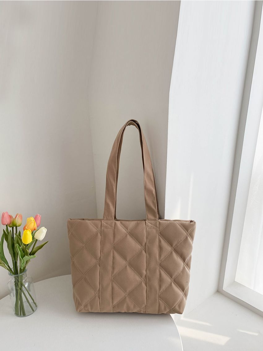 Quilted Patch Detail Shoulder Tote Bag With Purse