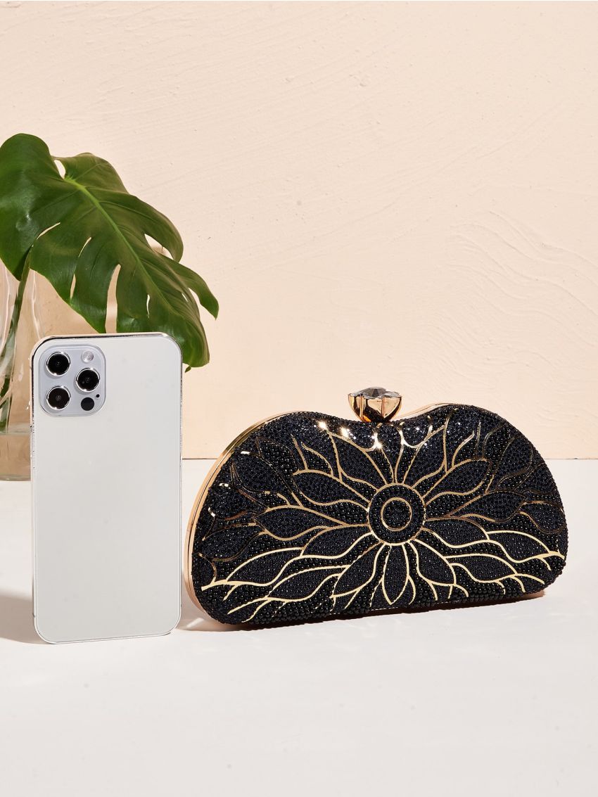 Rhinestone Decor Chain Box Bag