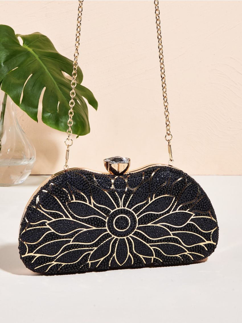 Rhinestone Decor Chain Box Bag