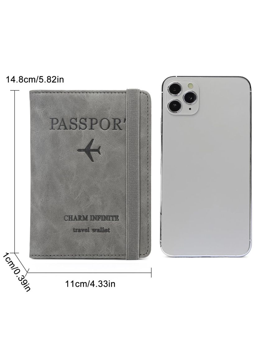 Plane & Letter Graphic Passport Case RFID Fashionable PU