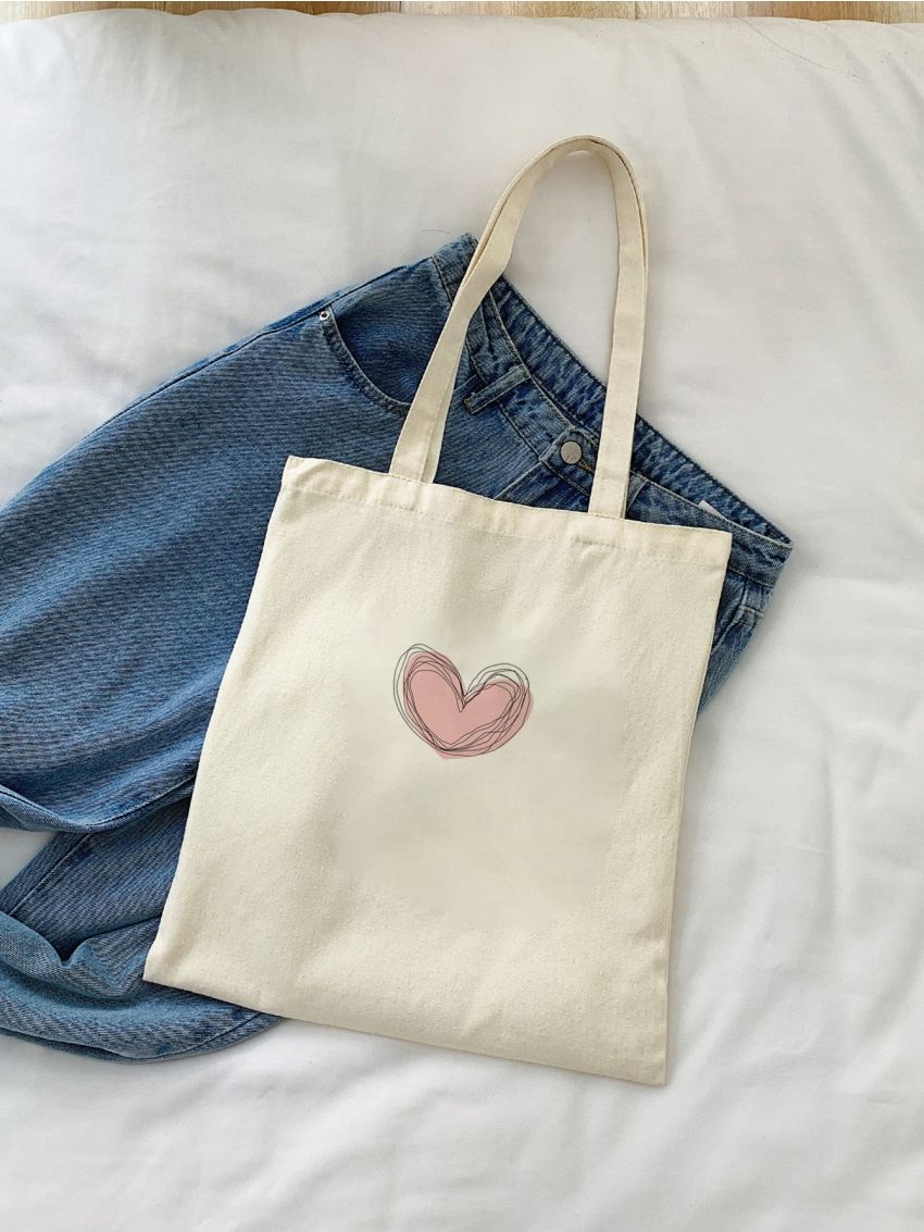 Heart Pattern Canvas Shopper Bag