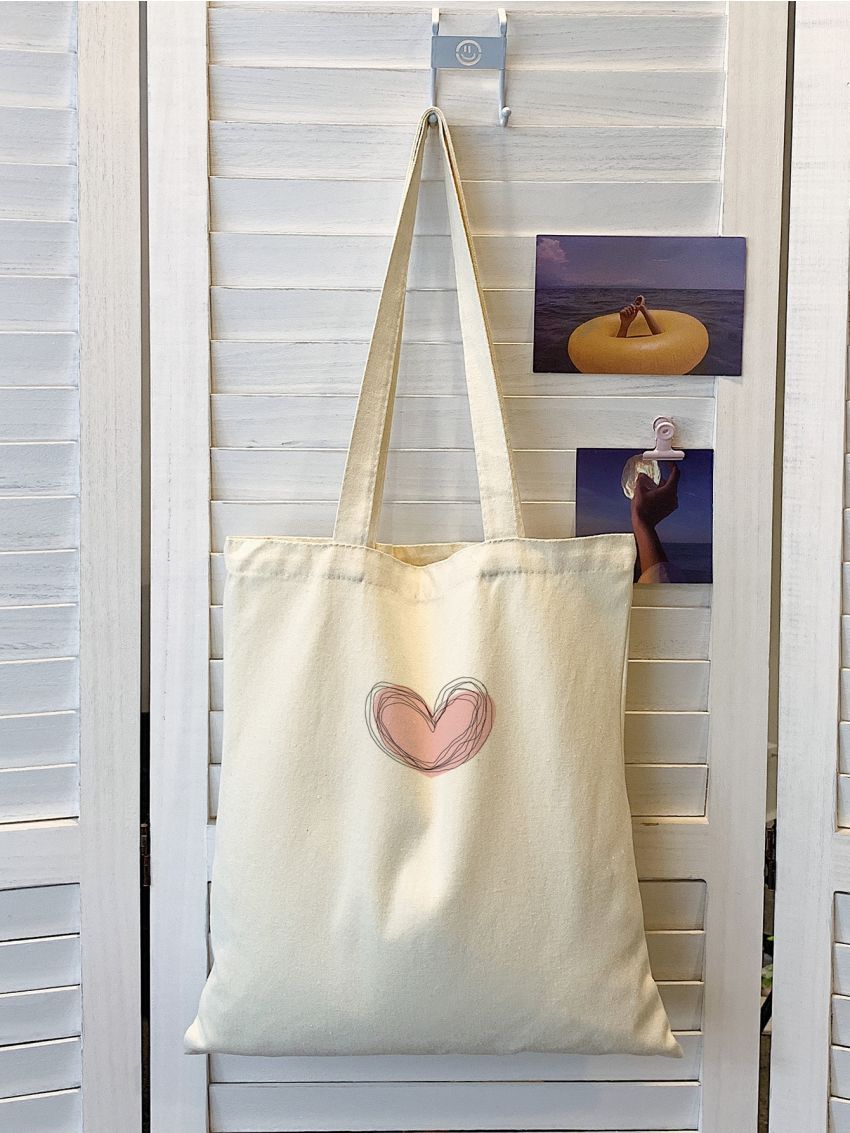 Heart Pattern Canvas Shopper Bag