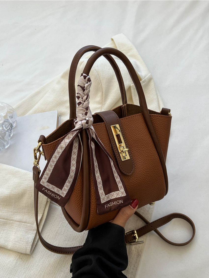 Twilly Scarf Decor Satchel Bag With Inner Pouch