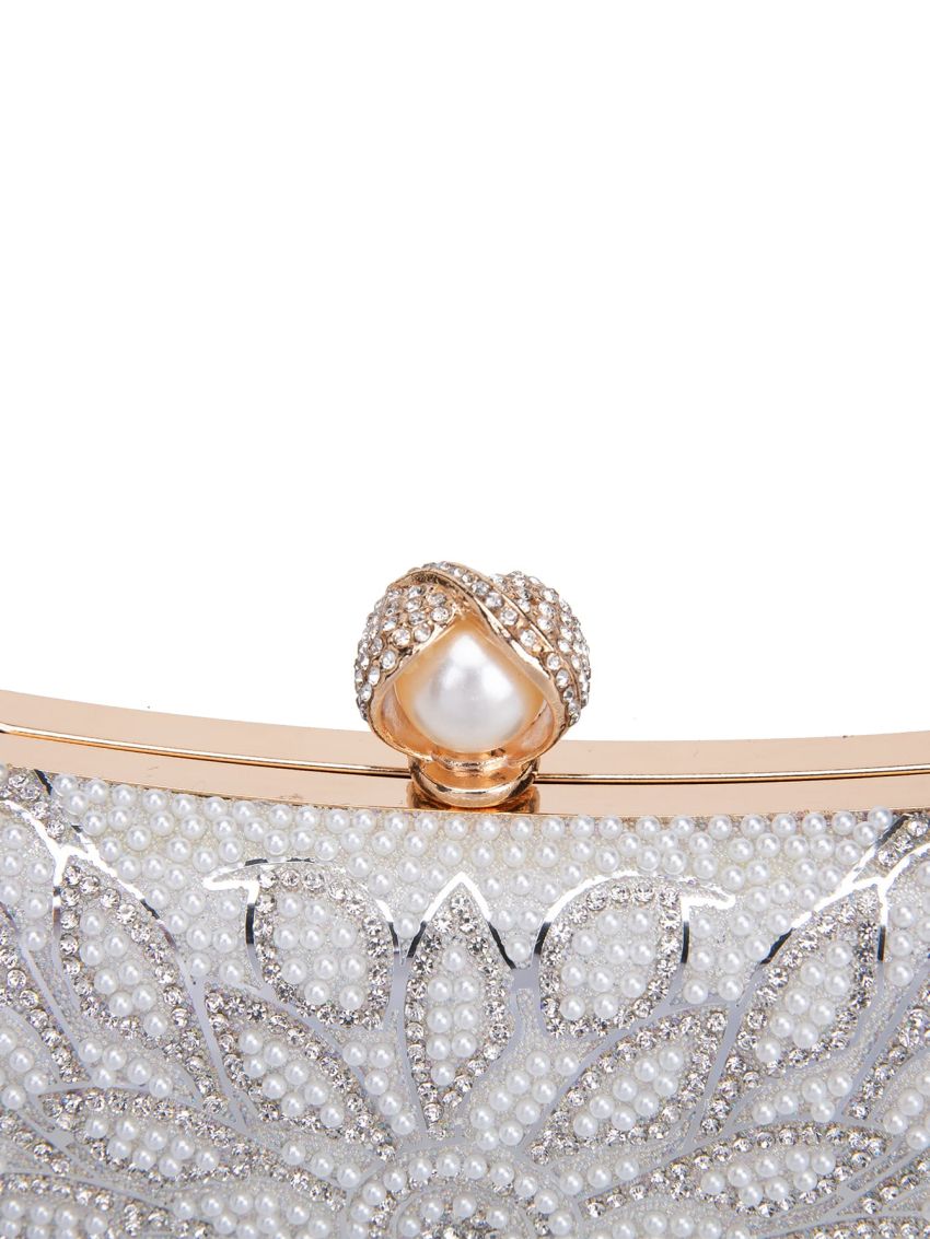 Mini Rhinestone & Faux Pearl Decor Box Bag