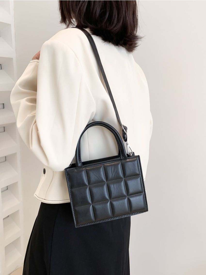 Mini Neon-pink Quilted Double Handle Square Bag