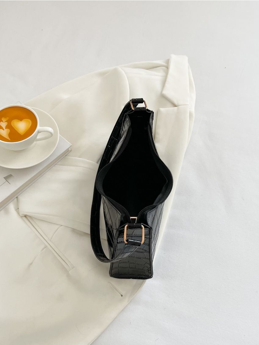 Crocodile Embossed Baguette Bag
