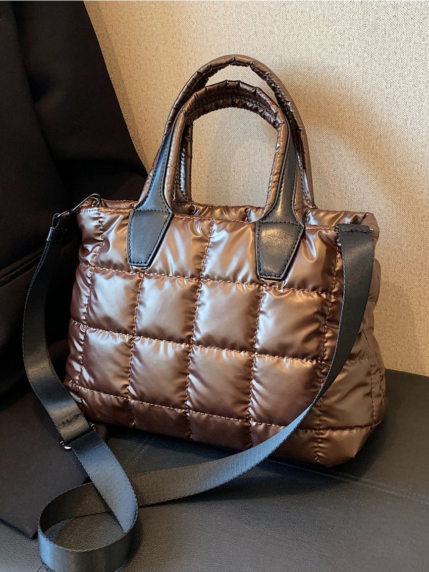 Metallic Quilted Double Handle Satchel Bag