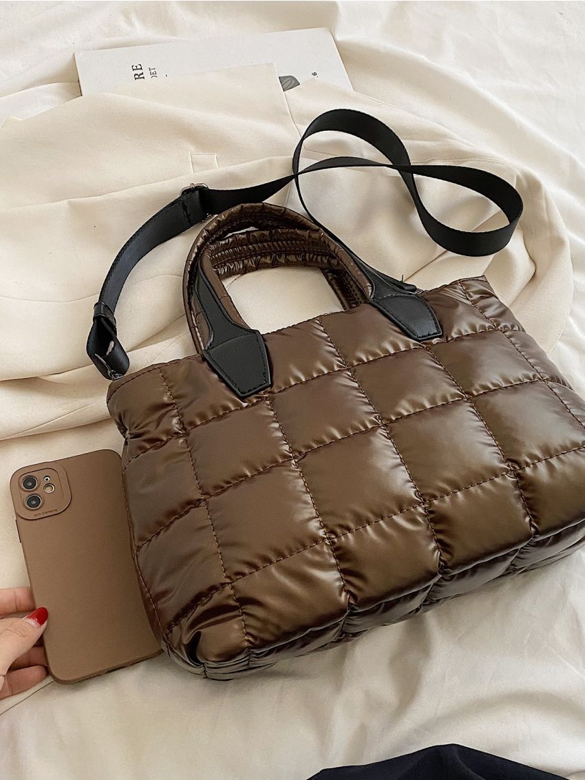 Metallic Quilted Double Handle Satchel Bag