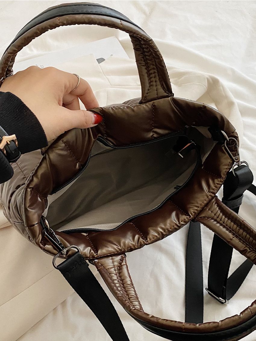 Metallic Quilted Double Handle Satchel Bag